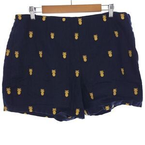 Boden Navy Blue Yellow Pineapple Linen Shorts Womens Size 14